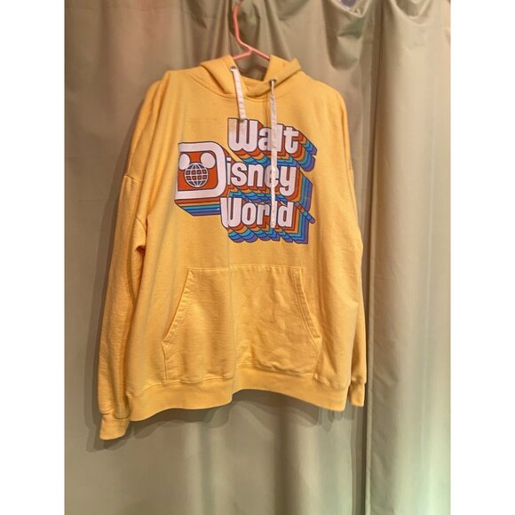 Disney Tops - Walt Disney World Yellow Hoodie Vintage Logo Retro 70s Style Rainbow Size XXL